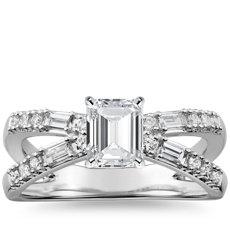 Dot Dash Split Shank Diamond Engagement Ring in 14k White Gold